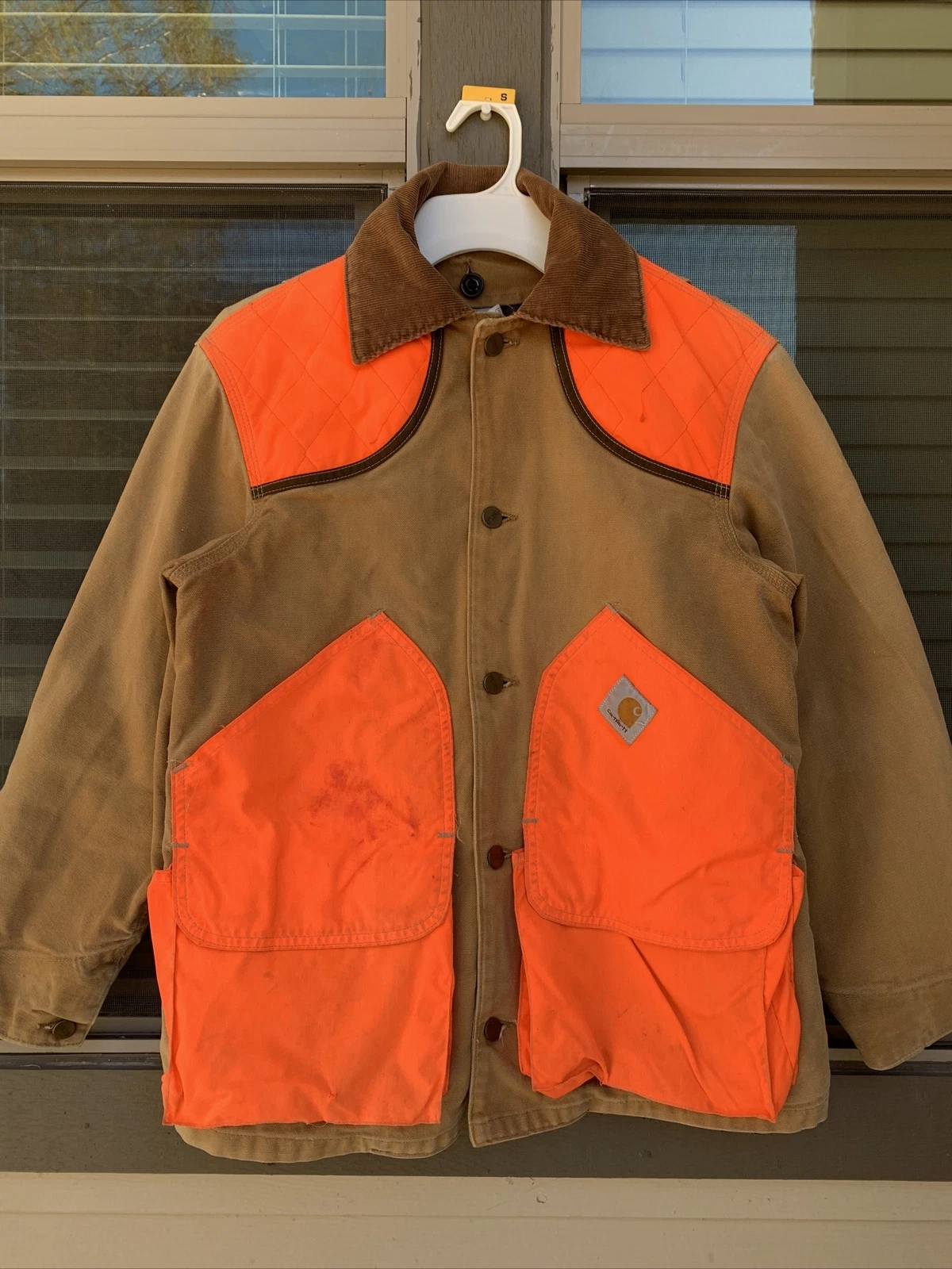 Carhartt Hunting Coat MEDIUM Brown Orange Blaze Blanket Lined Duck Jacket VTG