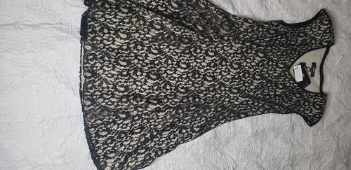 NEW ABS by Allen Schwartz Black Lace Cap Sleeve Knee Length Dress Womens Sz 8/M - Picture 9 of 12