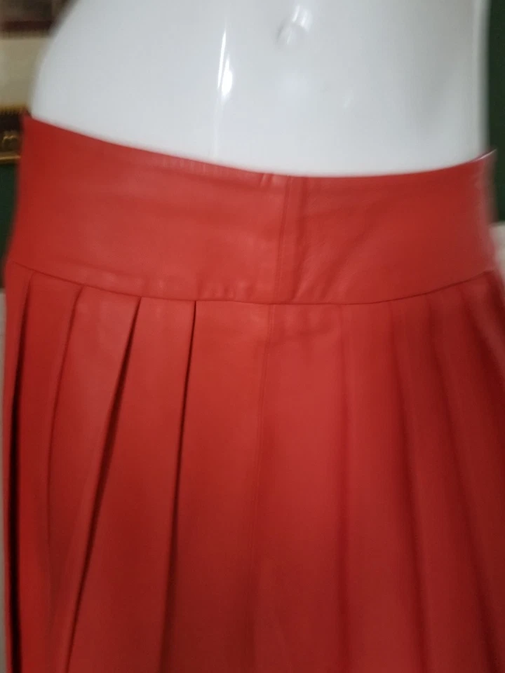 MOSCHINO LEATHER PLEATED SKIRT ORANGE SIZE 6 - Image 4 of 4