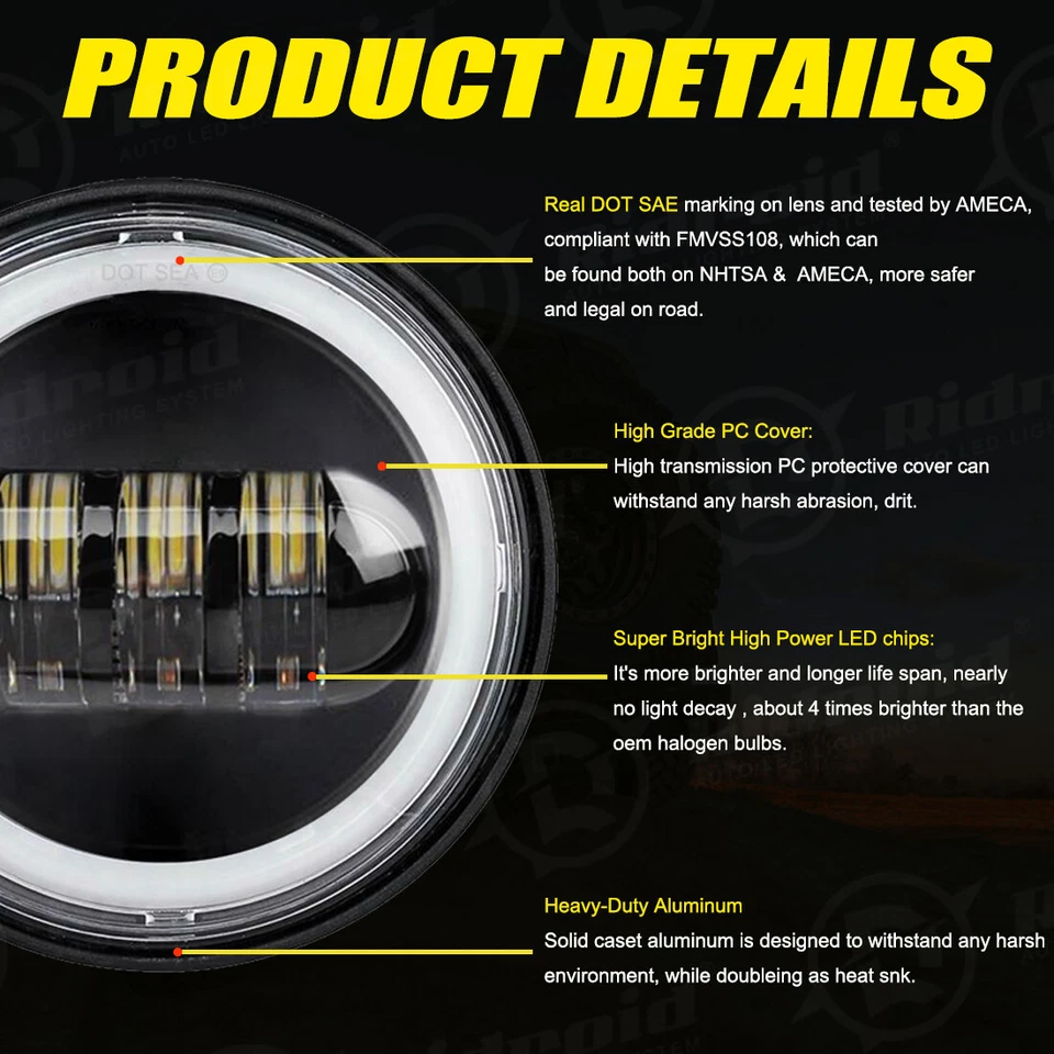 For 1993-2002 Pontiac Firebird Trans Am 2x 4.5" LED Halo Fog Lights Passing Lamp - Изображение 4 из 4