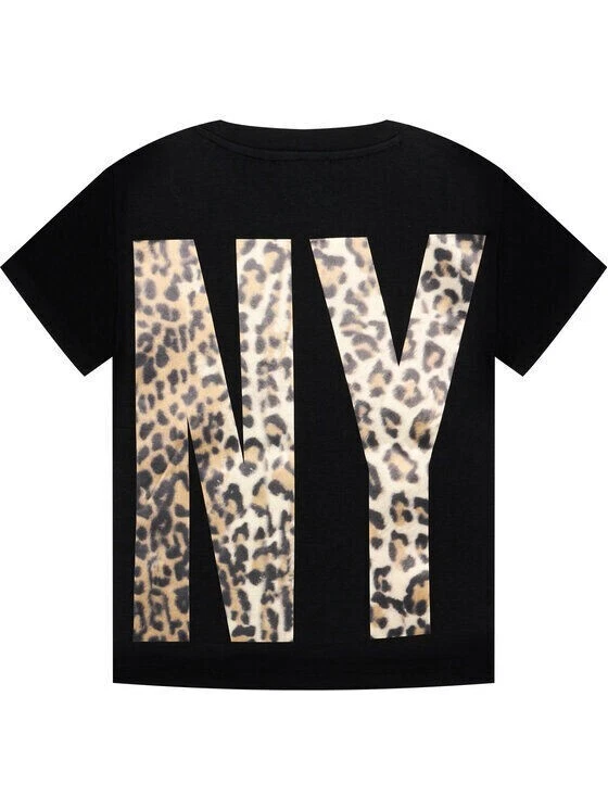 DKNY Girls Black Leopard Print Logo Short Sleeve T-Shirt 12 Years BNWT - Image 2 of 2