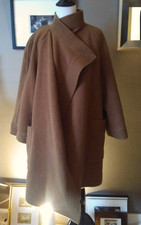 Dejac Paris Coat Wrap Camel L Xl Soft Shoulder Big Pockets High Collar Vintage