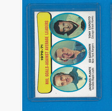 1971 Topps Hockey #6 Goals Against Esposito, Plante, Giacomin, EX/EM Ex/Ex-Mt