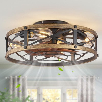 Modern Caged Ceiling Fan with Light & Remote for Bedroom & Living Room