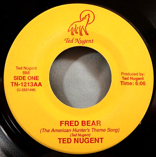 HEAR IT 80's 45 rpm record Ted Nugent "Fred Bear" from 1989