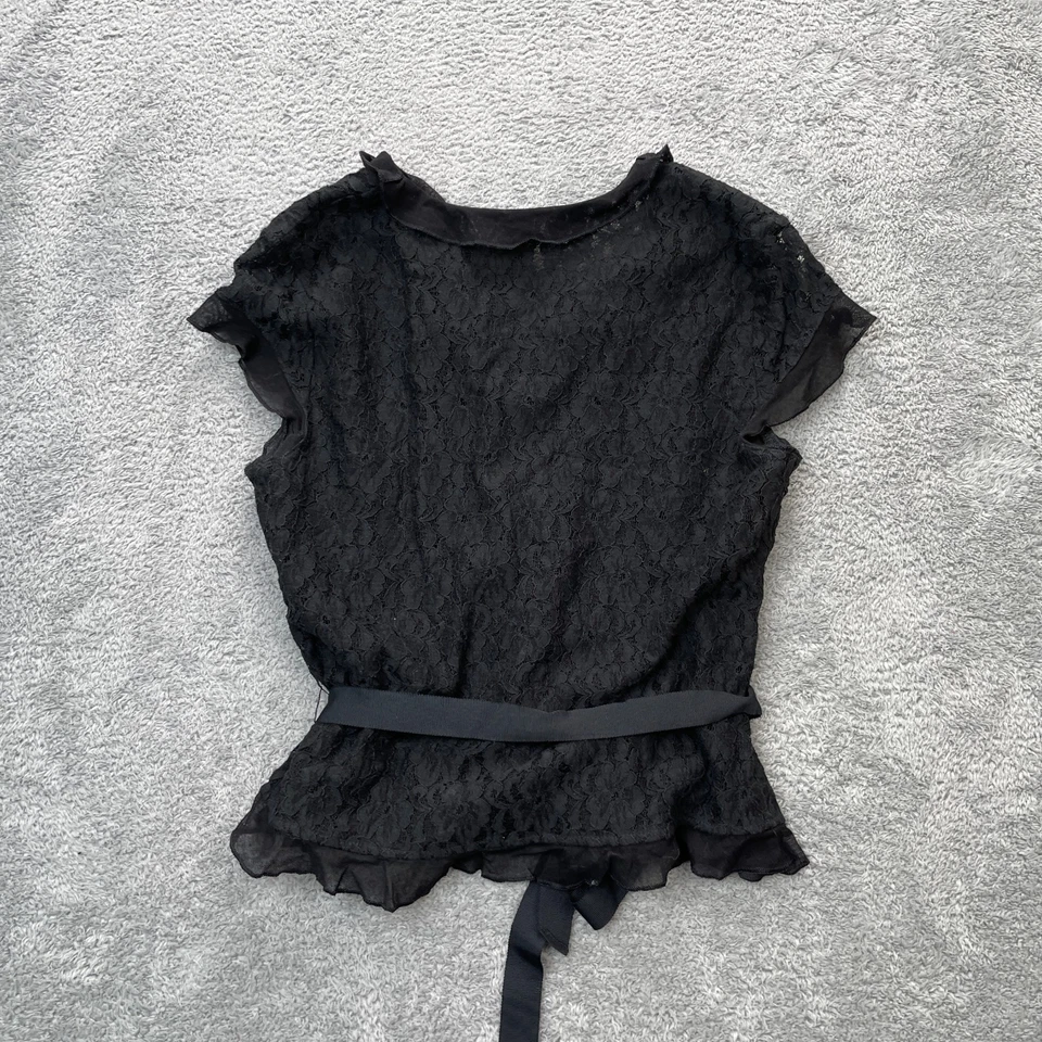 Blusa Banana Republic Top Mujer Mediana Negra Floral Encaje Volantes Algodón Elástico Foto 2 de 4