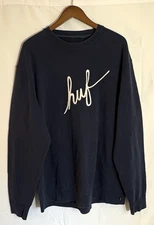 HUF Worldwide Men's Size XXL Blue w/ Embroidered Script Logo Crewneck Sweatshirt
