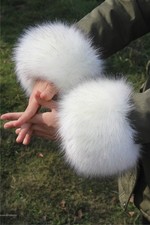 Winter Warmer Arm Wrist Raccoon Fur Sleeve Gloves Female Elastic Oversleeve 2pcs