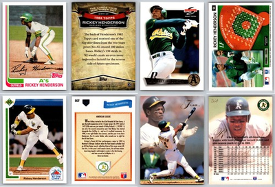 #ad Rickey Henderson 4 Card Lot Oakland A#x27;s Athletics Yankees Blue Jays Padres HOF $4.99