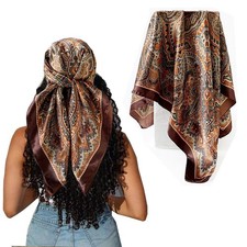 35 Inch Green Satin Silk Head Scarf Large Square Hair Wrap