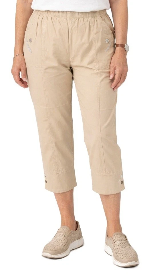 Women Seniors Capri Pants Elastic Waist Comfort Pull On Stretch with Pockets