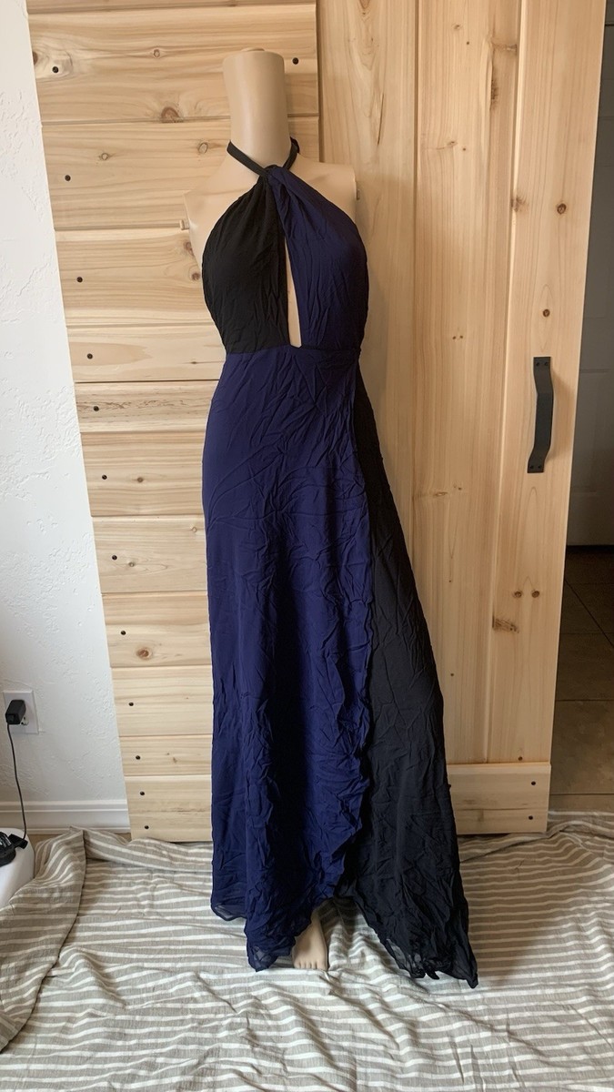 NWD Reformation Estella Dress In Black Royal Blue Color Block Viscose Wrap  Sz 6 | eBay