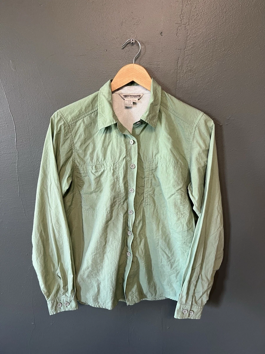 Chemise Boutonnée Royal Robbins Femme – Vert, Nylon, Manches Roll Tab, Taille XL