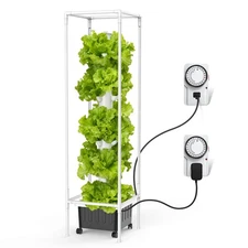 Vertical Hydroponic Growing System Tower with 4FT Grow Lights 45 Pods Greenhouse