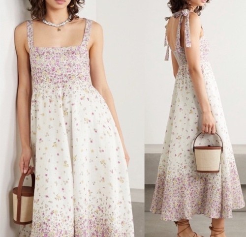 Zimmermann Carnaby Tie Shoulder Dress in Cerise Ditsy US Size 4