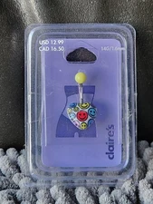 NEW~Claire's Smiley Face Heart Belly Ring 14G Stainless Steel Navel Playful