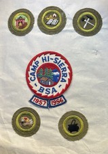 Eight Vintage 1956-1957 BOY SCOUTS Patches: Camp Hi-Sierra & Merit Badges BSA on