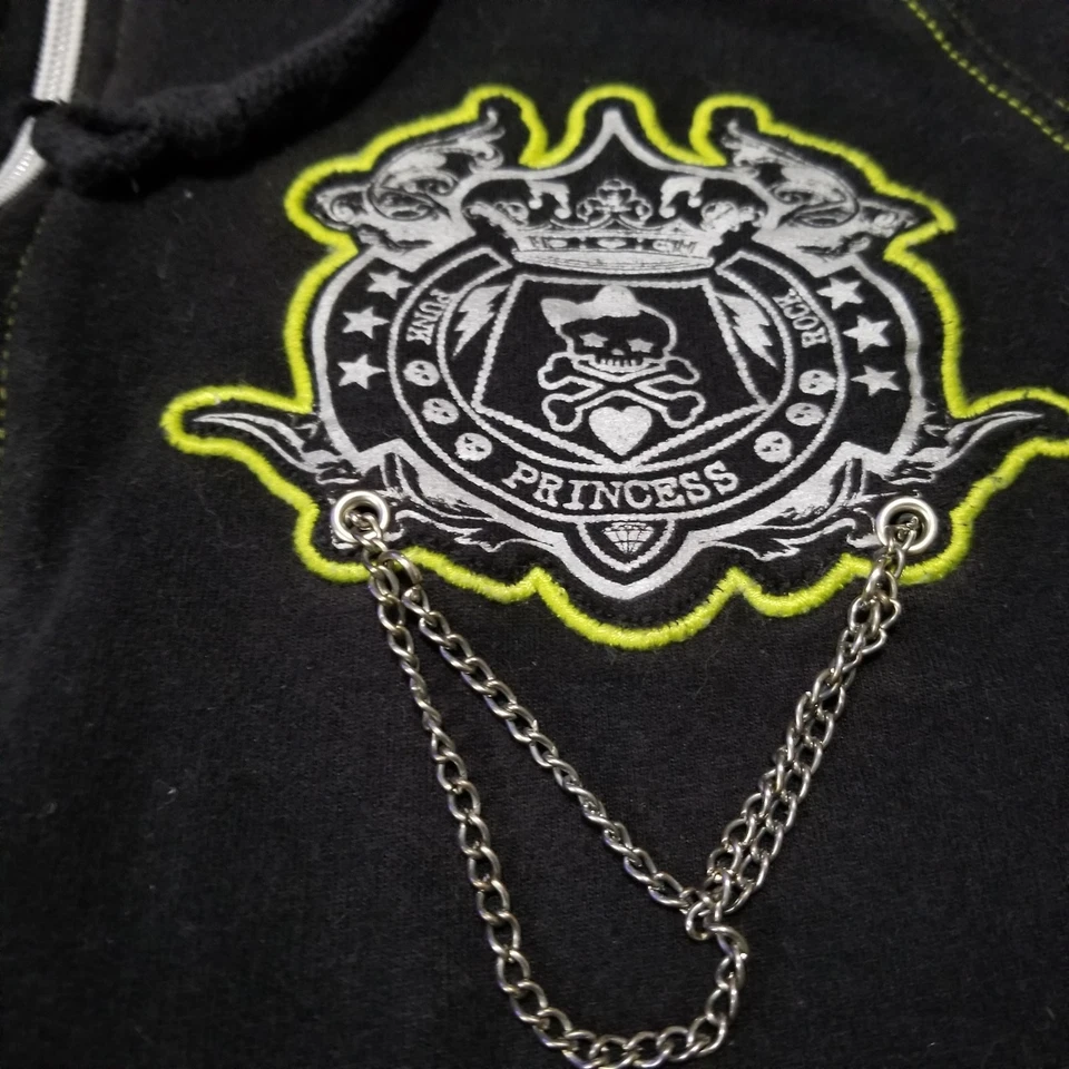 Y2K Abbey Dawn Punk Rock Skull Princess Black Green Zebra Striped Zip Hoodie M - Image 2 of 4