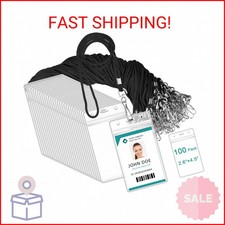 Marspark 100 Pieces Lanyard with ID Holder, Clear Plastic Name Tags Holders and