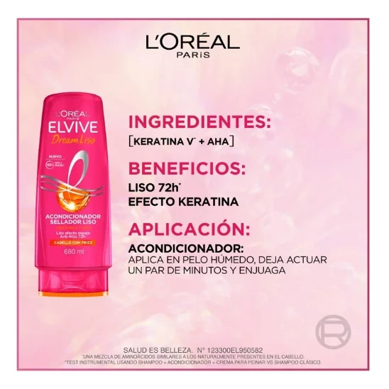 Pack Champú Dream Liso Elvive 680 ml + Acondicionador 680 ml + Mascarilla 300 g Foto 2 de 4