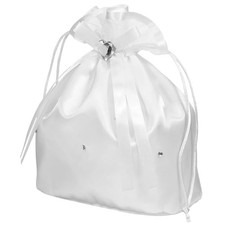 White Bridal Bridesmaid Satin Flower Decorated Dolly Bag Handbag Wedding Bag