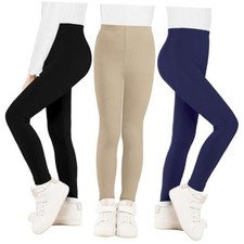 Girls Leggings Full Length Stretchy Pants Cotton Kids Footless 2-14 Years