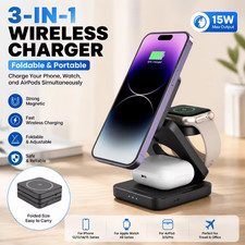3 in 1 Magnetic Wireless Charger Station Foldable Stand For iPhone Apple Watch A