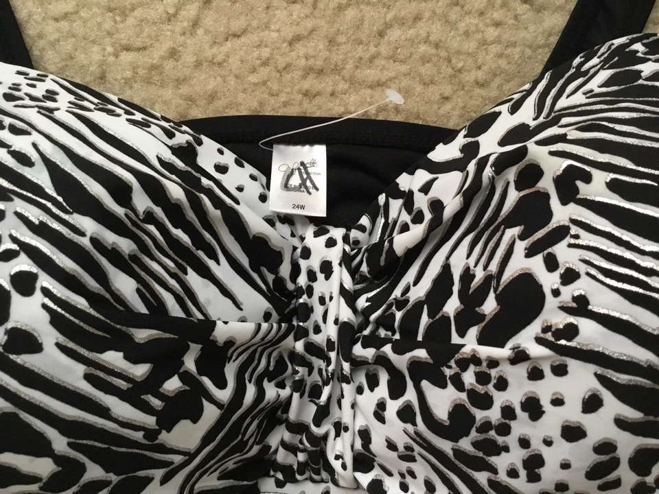 Топ танкини женский Jaclyn Smith черный/белый/серебристый леопардовый принт - размер 24 Вт - Изображение 2 из 3