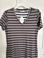 Naggoo Women's T Shirt Dress, Size S, Khaki And Blk Stripe , Pockets!