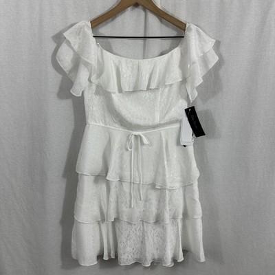 City Studio Off Shoulder Floral Ruffle Ivory Mini Dress Graduation Sz 7 Western