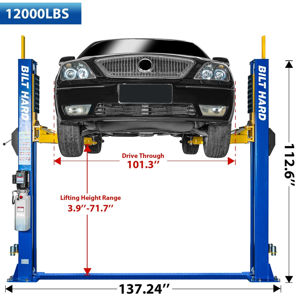 12000lbs 2 Post Car Lift 220V 4HP Motor Single Point Release, Two Post Car Lift Foto 2 de 4