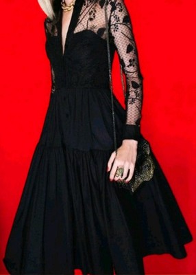 Oscar de la Renta Dress Black Morning Glory Guipure Lace US-8 Runway 2023 $8795
