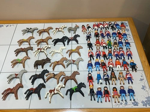 Playmobil Geobra Lot of Vintage People Figures Horses Soldiers Native Indians