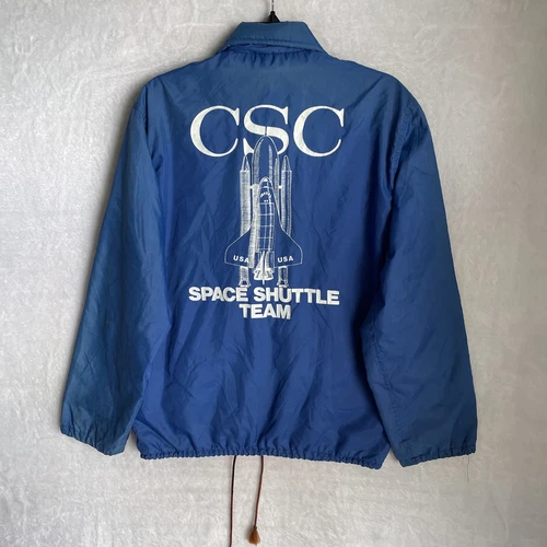 Pla Jac By Dunbrooke Mens Satin Jacket Space Shuttle Graphic Large Vtg 70s Long