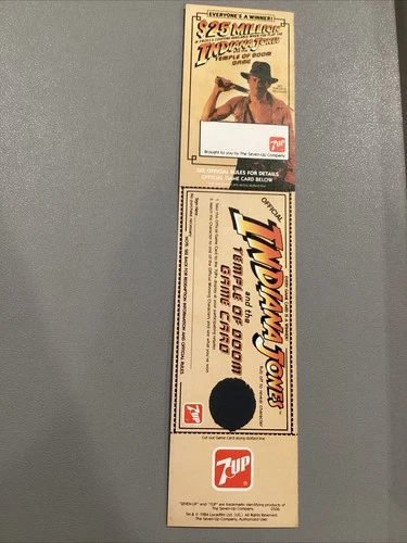 1984 Indiana Jones Temple Of Doom Movie Unscratched 7Up Game Card