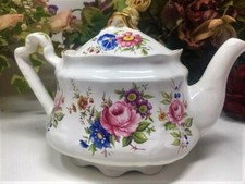 Rare Arthur Wood Multi-Colored Floral Tea Pot Gold Trim 6673d