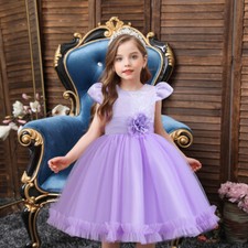 Kids Pageant Flower Girls Lace Mesh Puffy Tutu Dress Wedding Party Gown Birthday