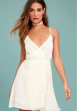 Lulus Spaghetti Strap Mini Wrap Dress V Neck Crochet Accent Size Large