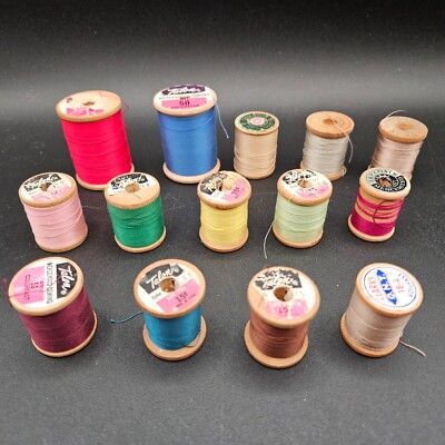 Vintage Sewing Thread Wooden Spools Lot of 14 Talon Coats Clarks Star Corticelli