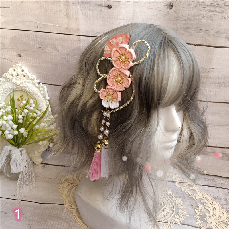Japanese Lolita Pink Hair Clip Tassel Sakura Hairpin Sweet Japanese Lolita Pink Hair Clip Tassel Sakura Hairpin Sweet