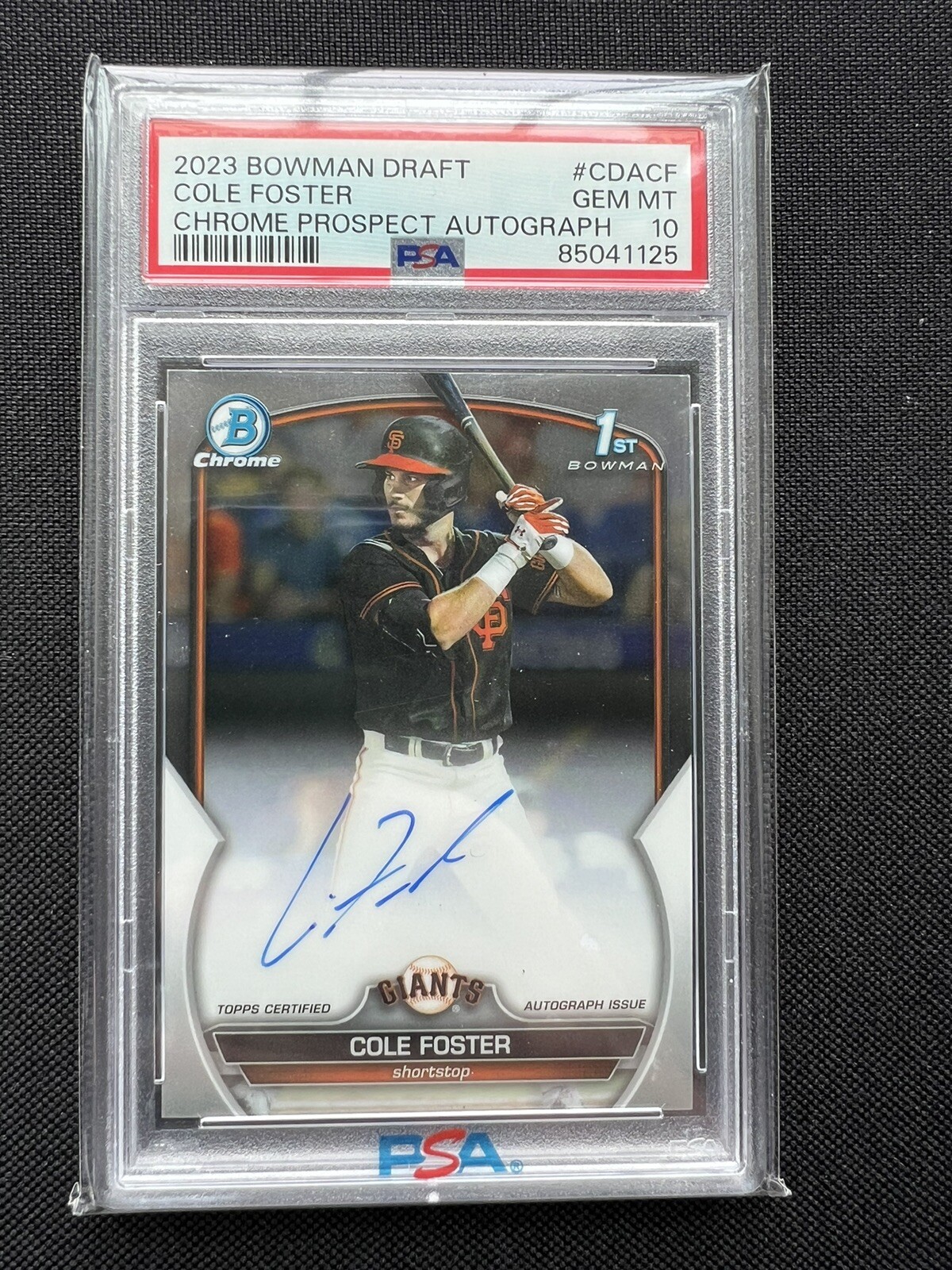 2023 Bowman Draft Chrome Prospect Autograph Cole Foster #CDACF PSA 10