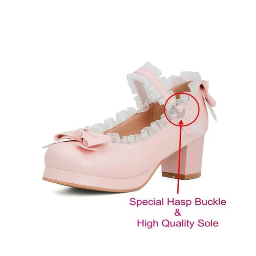 Sweet Bowknot Lace Bridal Girls Wedding Shoes Women High Heel Pink Plus Size - Bild 40 von 40