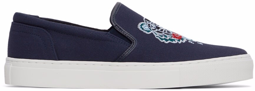 Kenzo K-Skate Tiger Slip On Sneakers Dark Blue Green Red 38 NWT