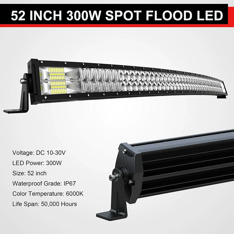 52'' 300W Curved LED Light Bar+Mount Bracket For 99-04 Chevy Silverado 2500 - Imagem 2 de 4