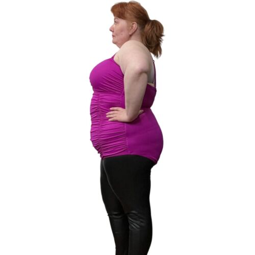 TORRID Womens 3X One Piece Fuschia Peep Front Swimsuit Modest Ruched *Wounded* - Picture 2 of 8