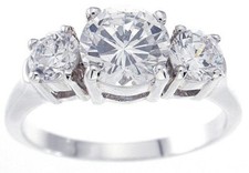 1.3 CARAT .925 STERLING SILVER CUBIC ZIRCONIA ROUND CUT 3 STONE ENGAGEMENT RING