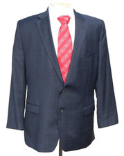 Ralph Lauren LRL Men's Suit Dark Blue Windowpane Plaid  Estimated Sz 44R  38x29
