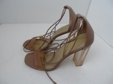 ALDO Beige Faux Leather/PVC Open Toe Block Heel Tie Up Sandal Women  s - Size 8