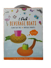 2 Pack Beverage Pool Floats/Boats - Palm Tree Pineapple - 2 pack