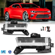 Pair LED DRL Fog Lights For 2016 2017 2018 Chevy Camaro SS Front Lamp Clear Lens